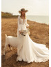 Long Sleeves Ivory Lace Chiffon Boho Wedding Dress